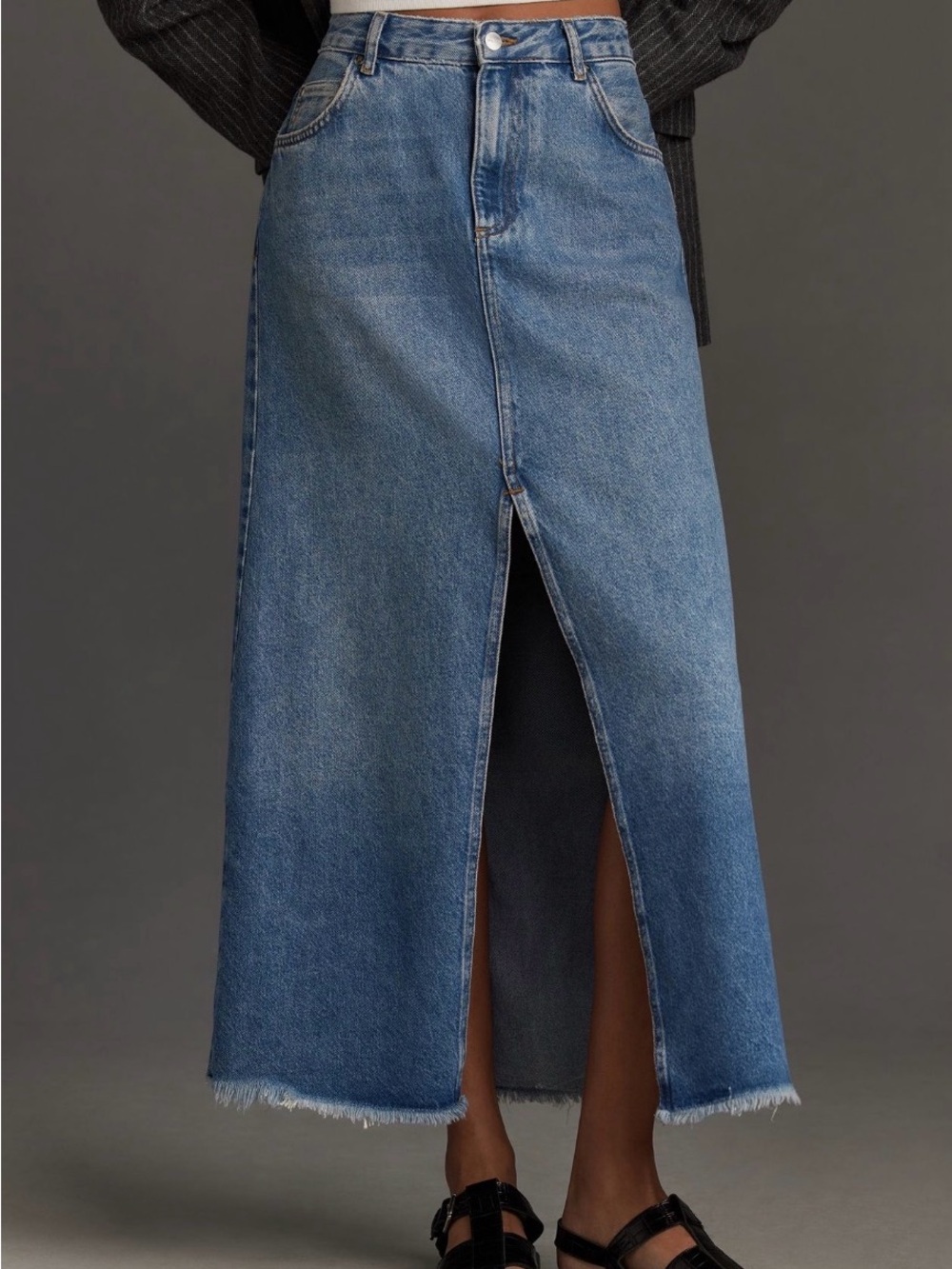 Pilcro Blue Ombre Denim Maxi Skirt with Front Slit